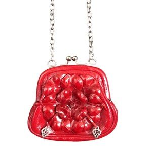 NEW Brighton Red Glazed Leather Crossbody Mini Bag with Flower